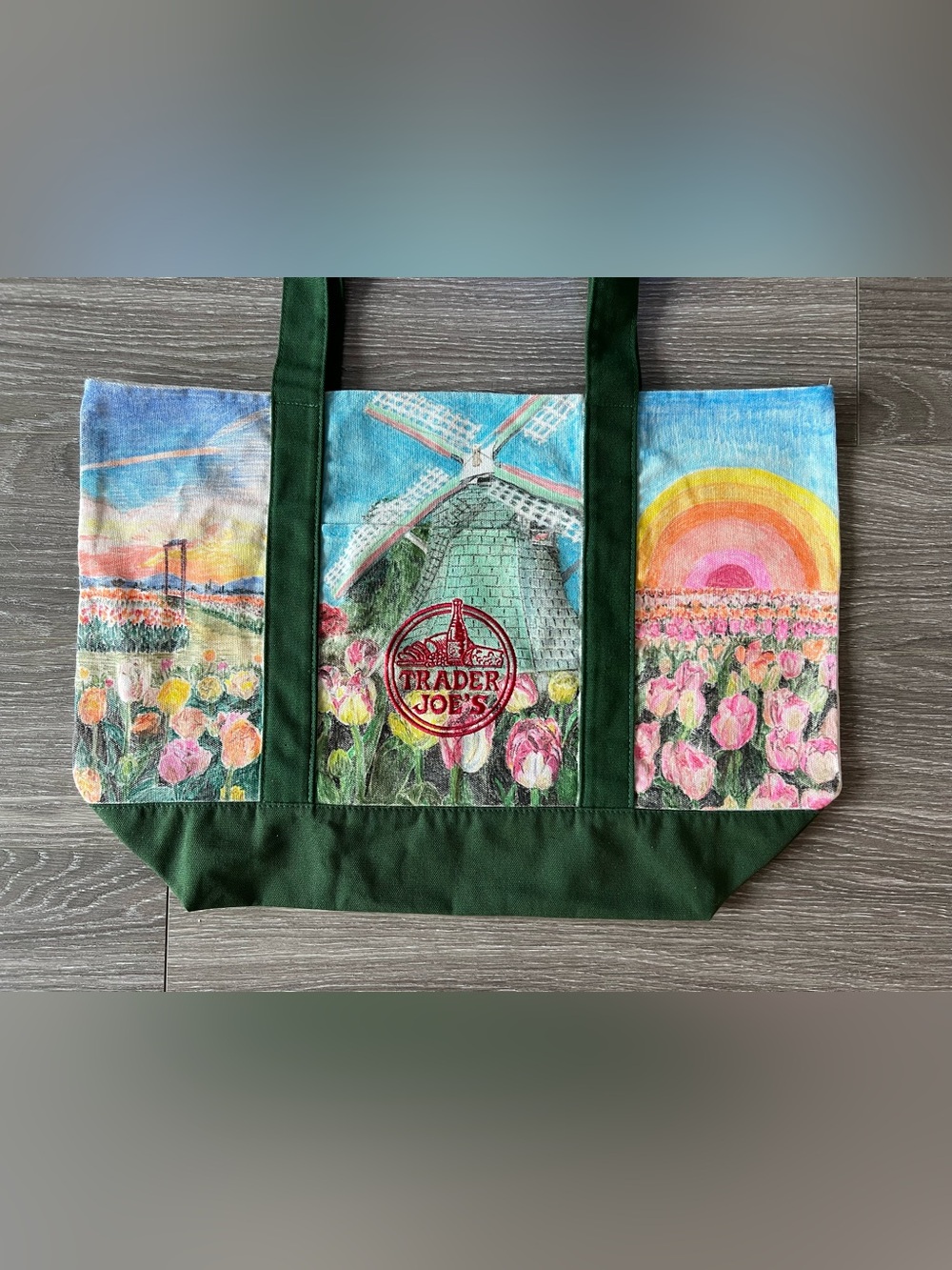 Trader Joe's x Tulip & Windmill Large Green Canvas Tote Bag